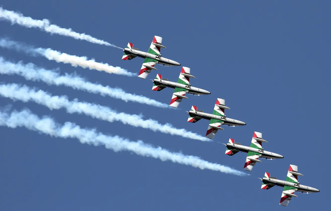 Photo wallpaper group, Airshow, flight, The Italian air force, Aermacchi MB-339, "Frecce tricolor"