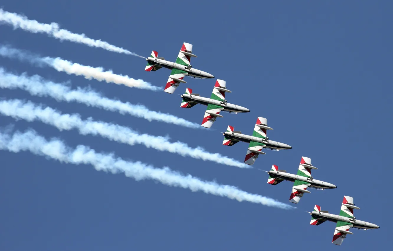 Photo wallpaper group, Airshow, Flight, The Italian air force, Aermacchi MB-339, "Frecce tricolor"