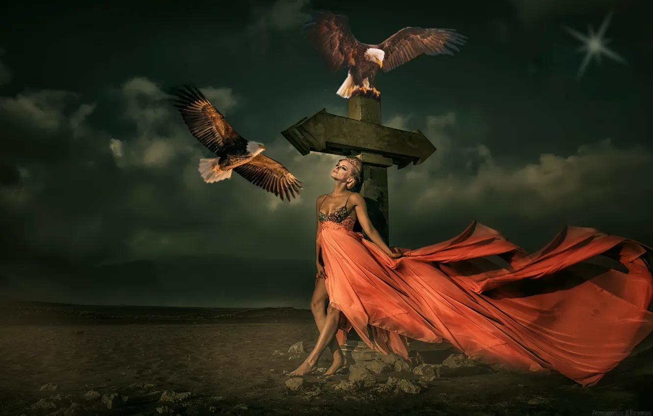 Photo wallpaper eagle, cross, a remake, Companion, the crossroads