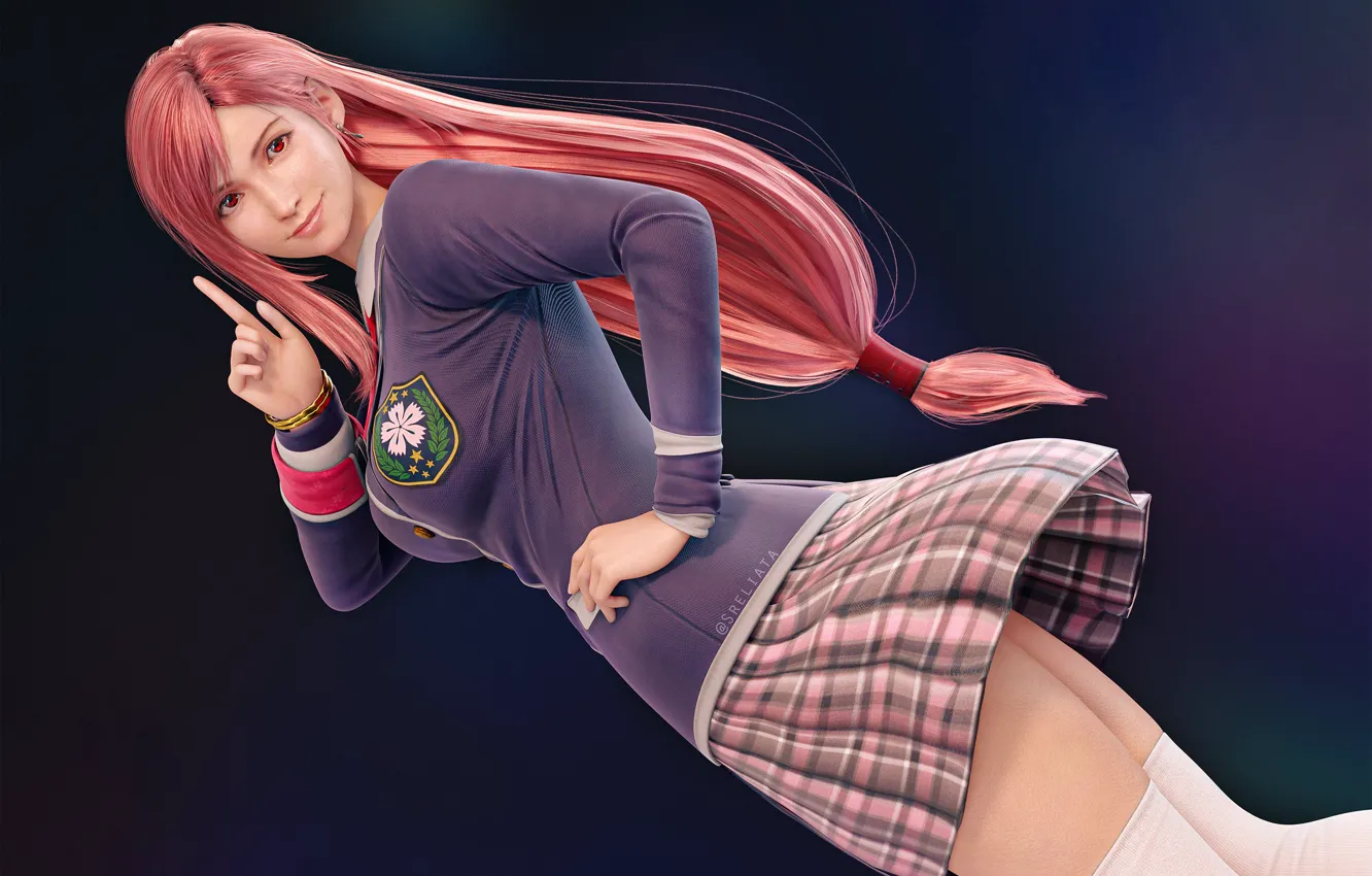 Photo wallpaper Final Fantasy, school uniform, red eyes, women, redhead, digital art, video games, simple background