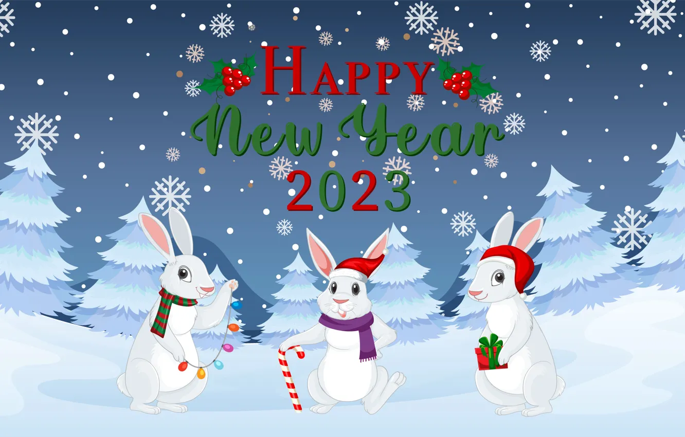 Photo wallpaper winter, forest, snow, snowflakes, pose, figure, graphics, new year