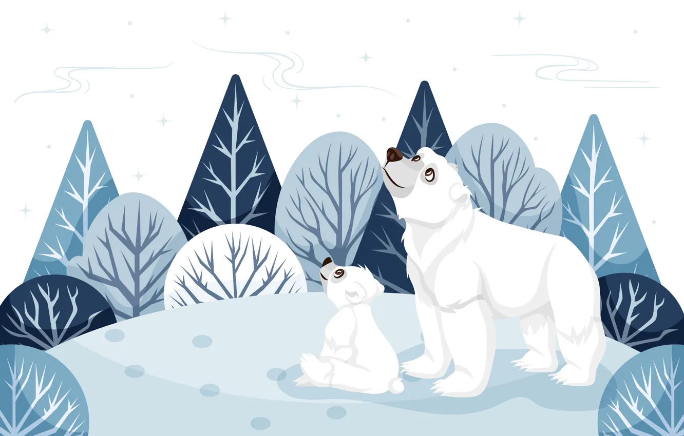 Photo wallpaper winter, forest, look, stars, snow, trees, landscape, nature