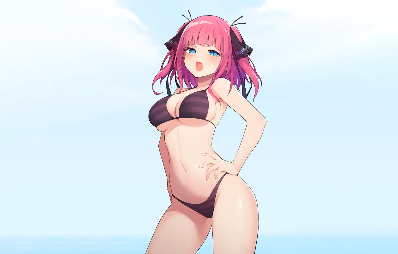 Photo wallpaper girl, sexy, cleavage, boobs, anime, blue eyes, beautiful, short hair