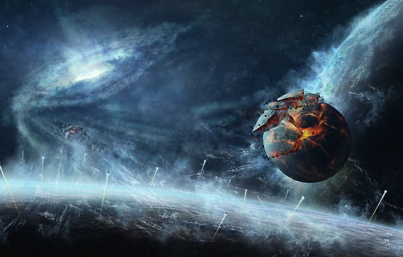 Photo wallpaper the wreckage, space, ship, planet, art, destruction, quasar