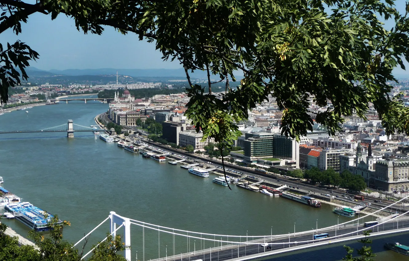 Photo wallpaper water, bridge, the city, river, Budapest, The Danube