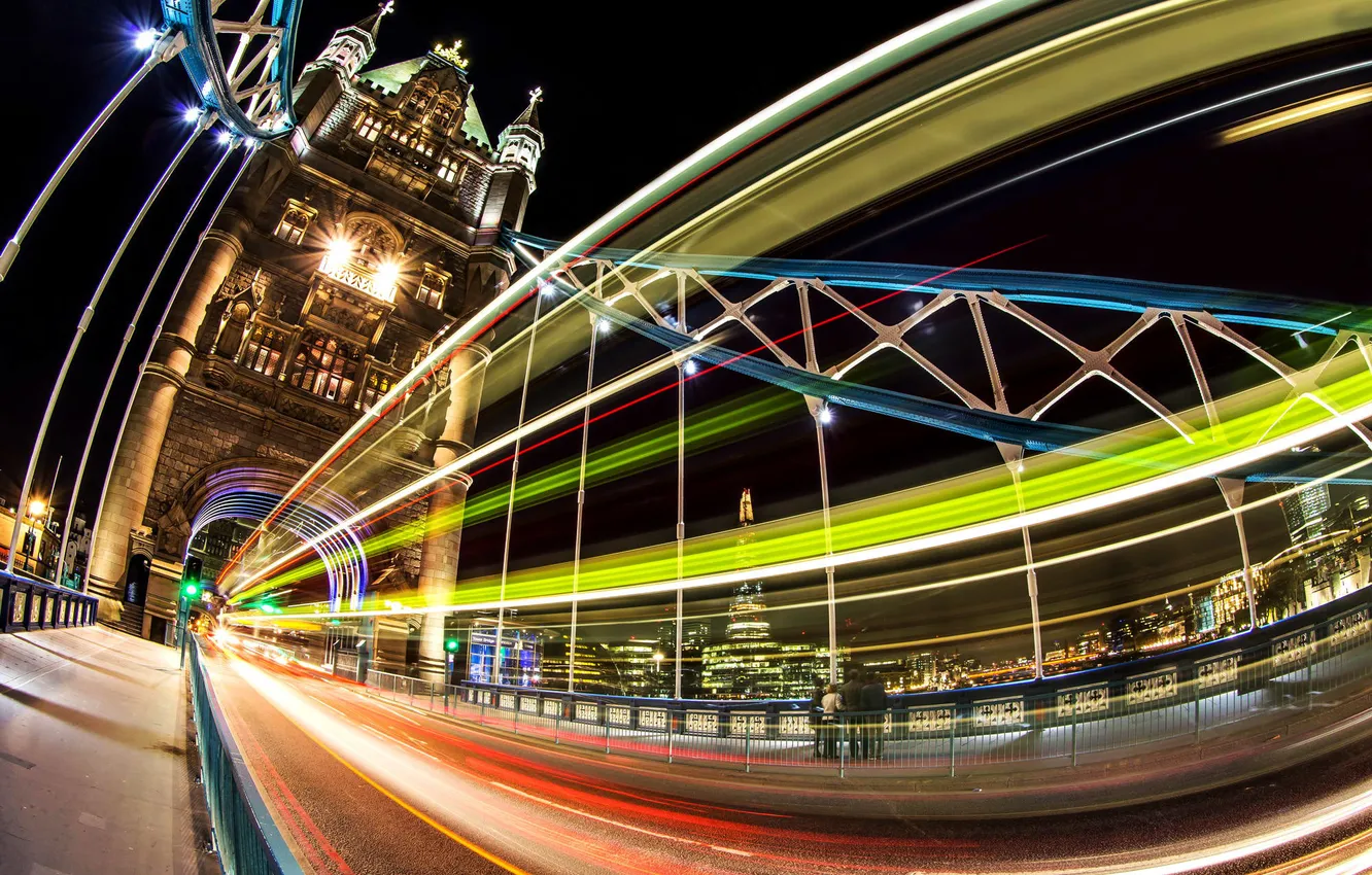 Photo wallpaper light, night, city, lights, London, excerpt, UK, Tower bridge