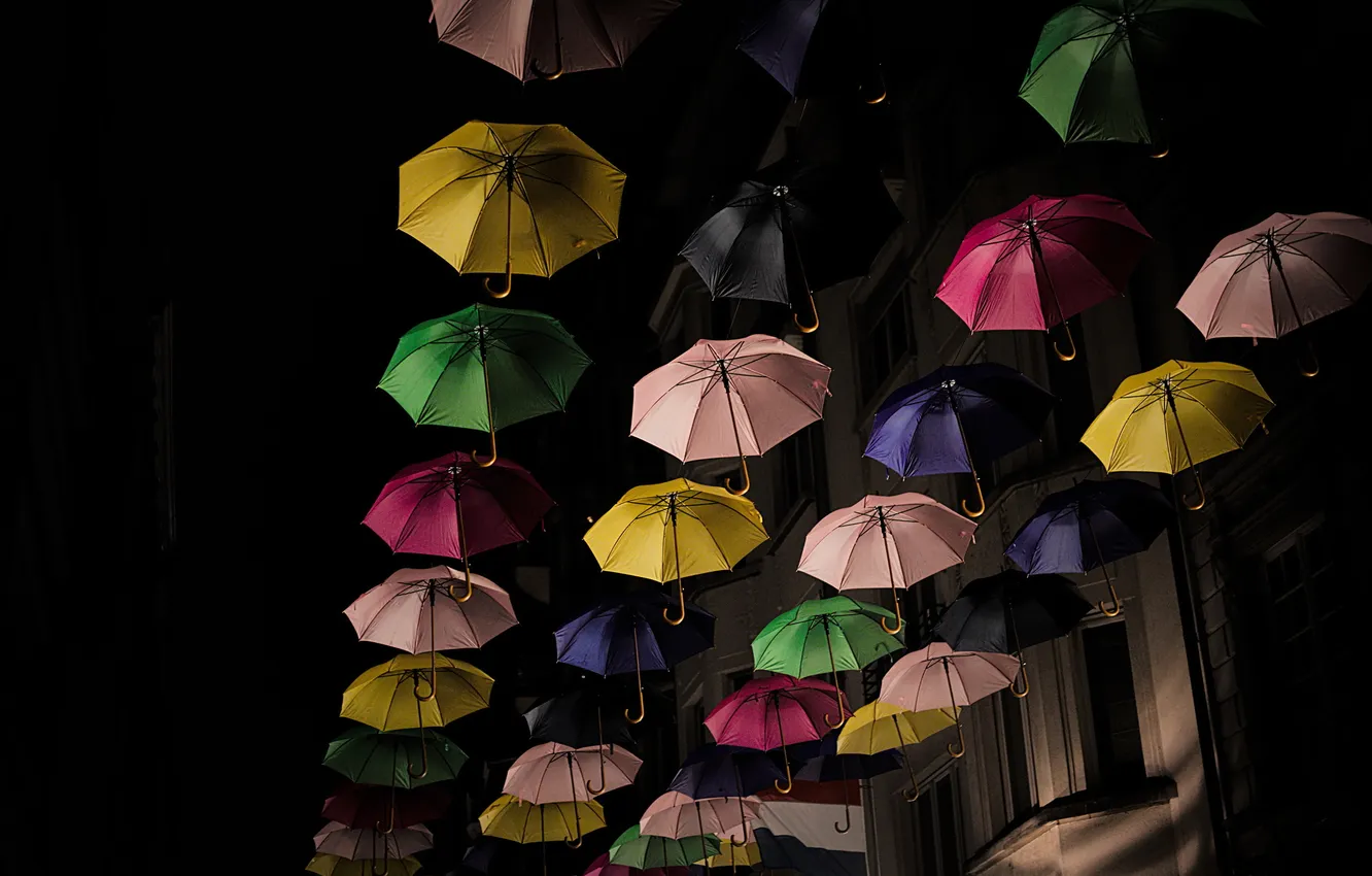 Photo wallpaper night, umbrellas, Luxembourg