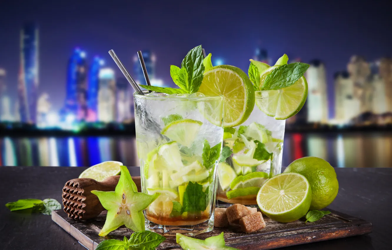 Photo wallpaper cocktail, ice, drink, mojito, cocktail, lime, Mojito, mint
