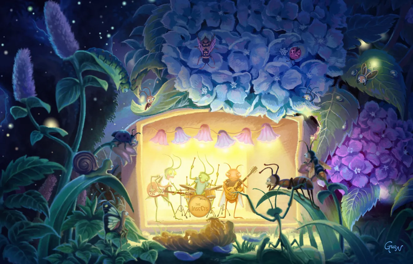 Photo wallpaper summer, flowers, bug, night, concert