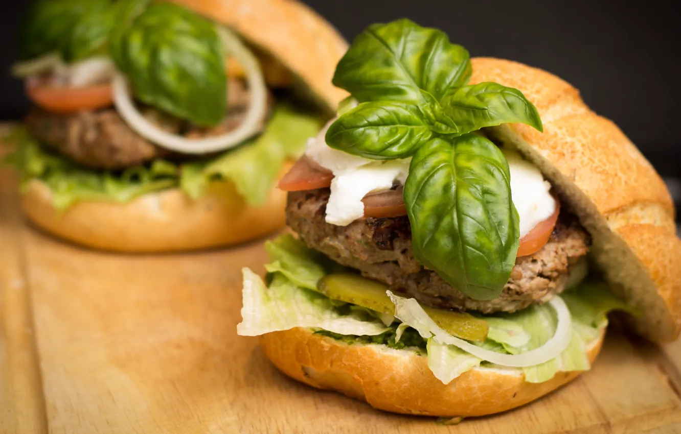 Photo wallpaper bread, hamburger, meat, vegetables