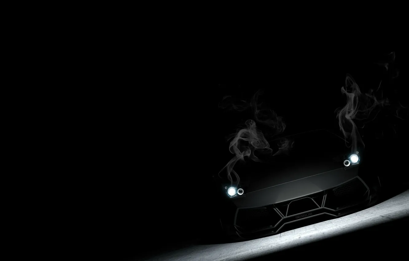 Photo wallpaper black, smoke, Lamborghini, Matt, black, Lamborghini, Murcielago, front