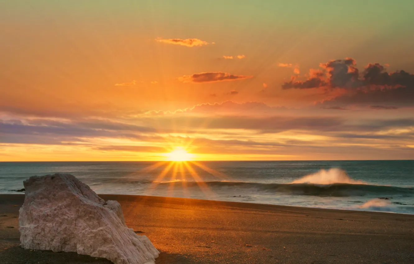 Photo wallpaper dawn, shore, sea, the sky, sunset