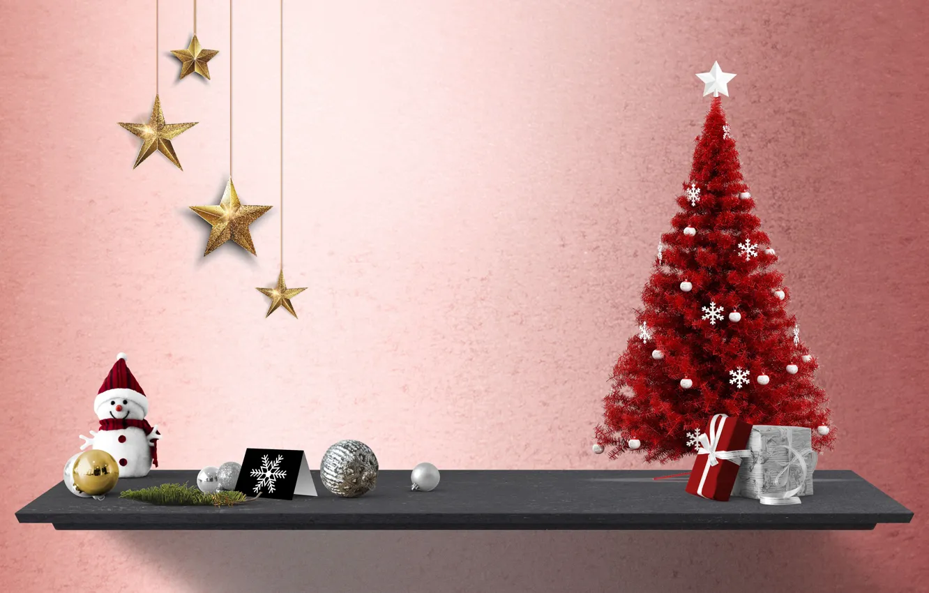 Photo wallpaper winter, background, holiday, Christmas, shelf, New year, snowman, herringbone
