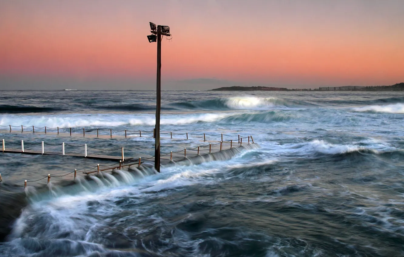 Photo wallpaper sea, wave, the sky, landscape, sunset, horizon, waves, sky