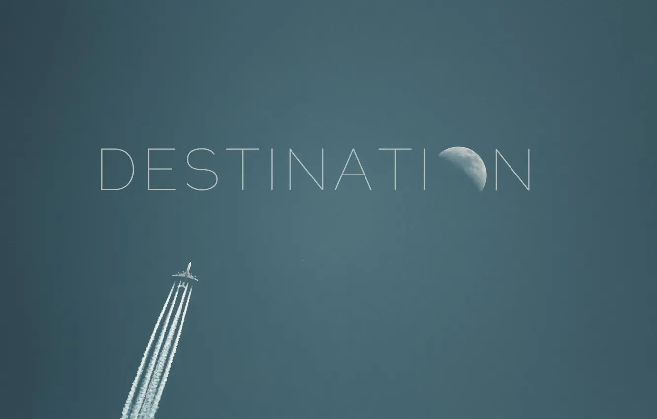 Photo wallpaper flight, the moon, the plane