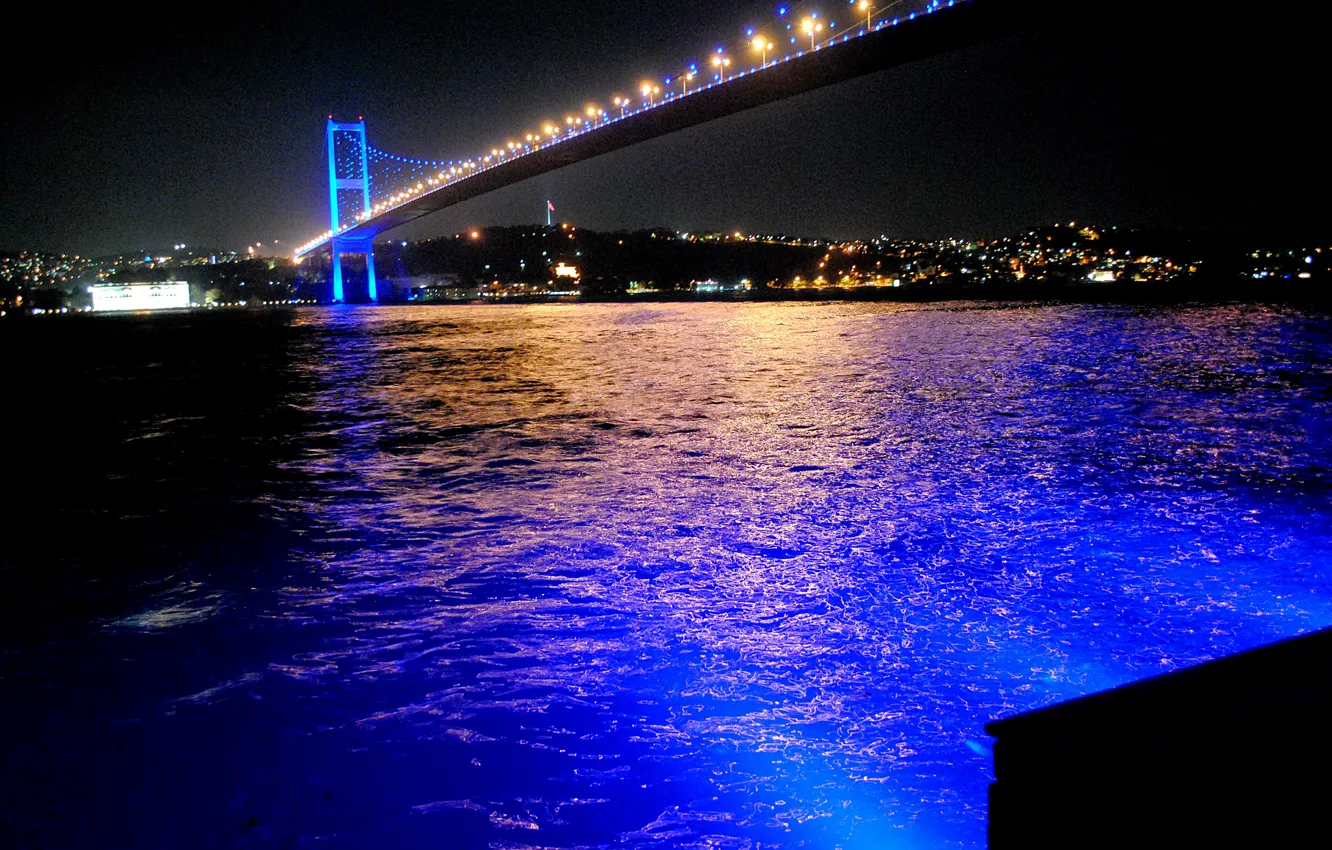 Photo wallpaper night, bridge, bridge, Istanbul, Turkey, night, Istanbul, Turkey