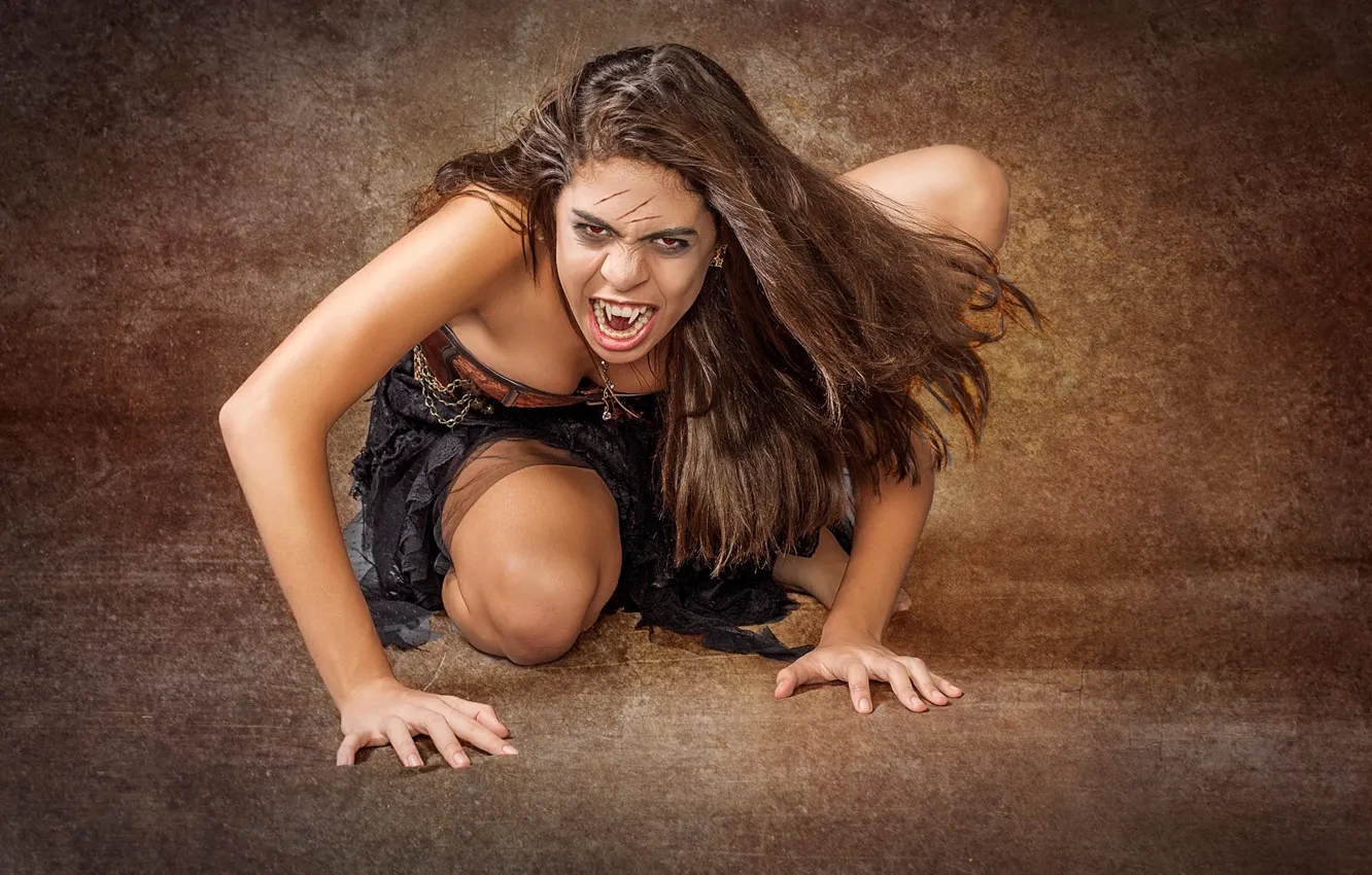 Photo wallpaper fantasy, fangs, grin, vampire