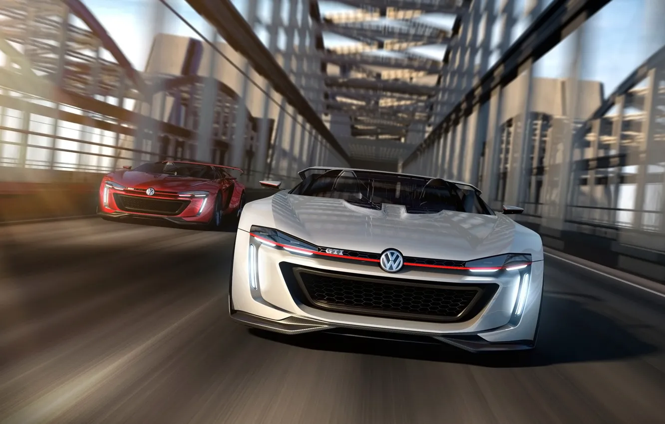 Photo wallpaper car, Roadster, concept, Volkswagen, in motion, render, GTI