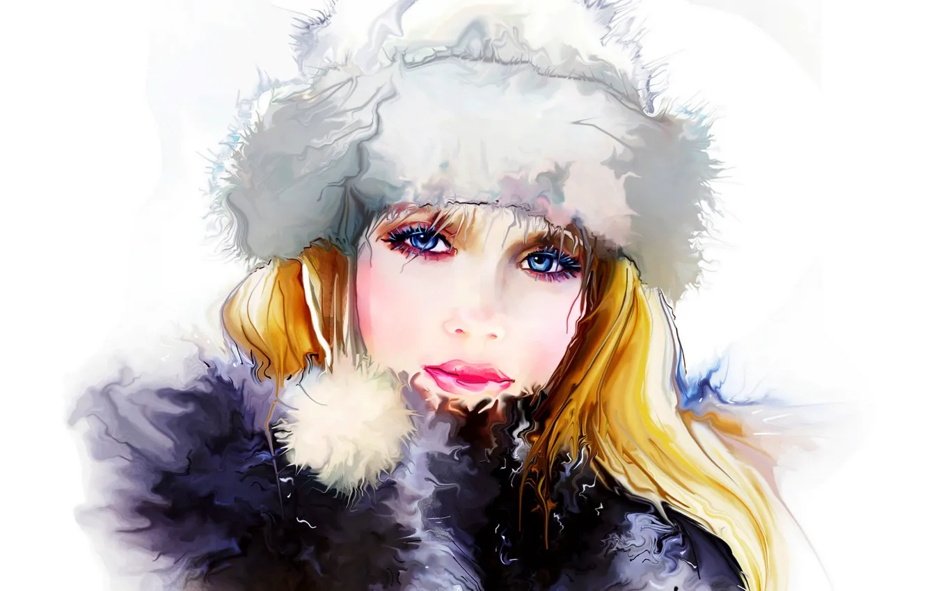 Photo wallpaper winter, girl, face, woman, lips, girl, painting, woman