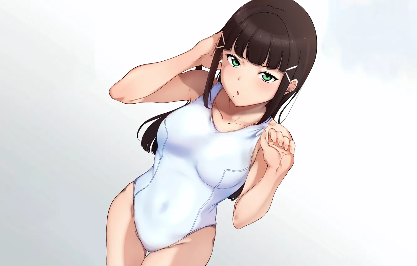 Photo wallpaper girl, sexy, green eyes, long hair, boobs, anime, beautiful, pretty