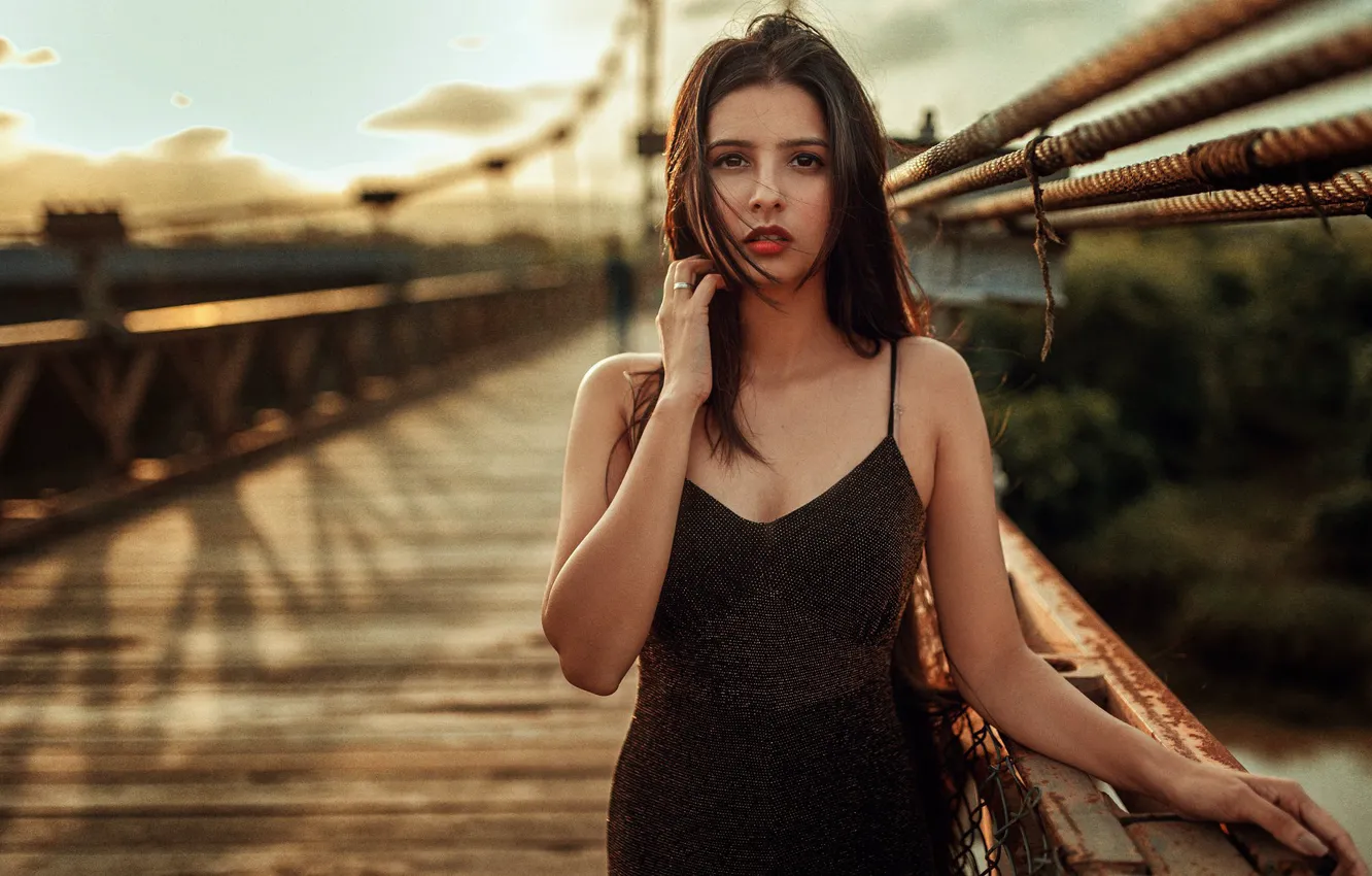 Photo wallpaper girl, photo, photographer, model, bokeh, brunette, portrait, depth of field