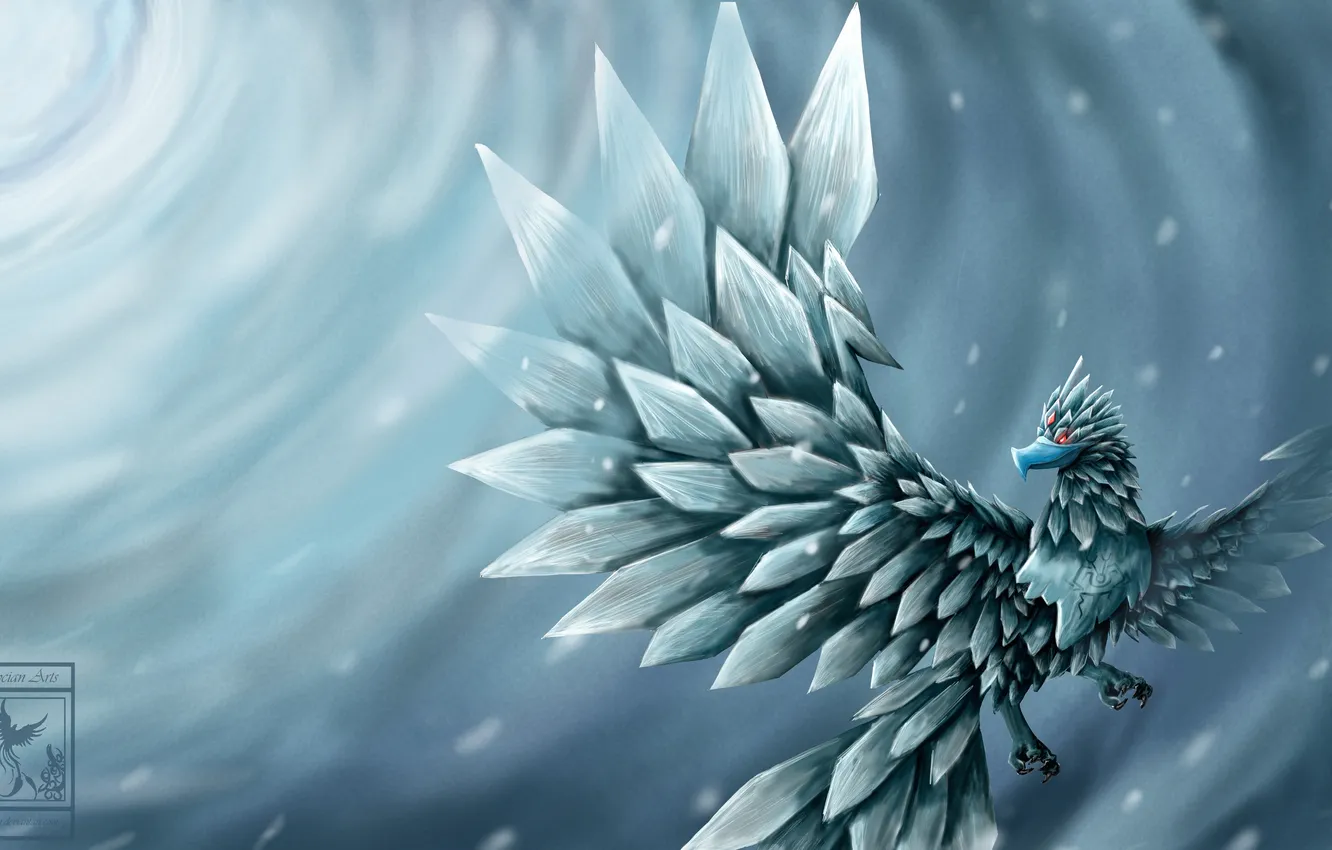 Photo wallpaper snow, flight, bird, Buran, art, Elycian