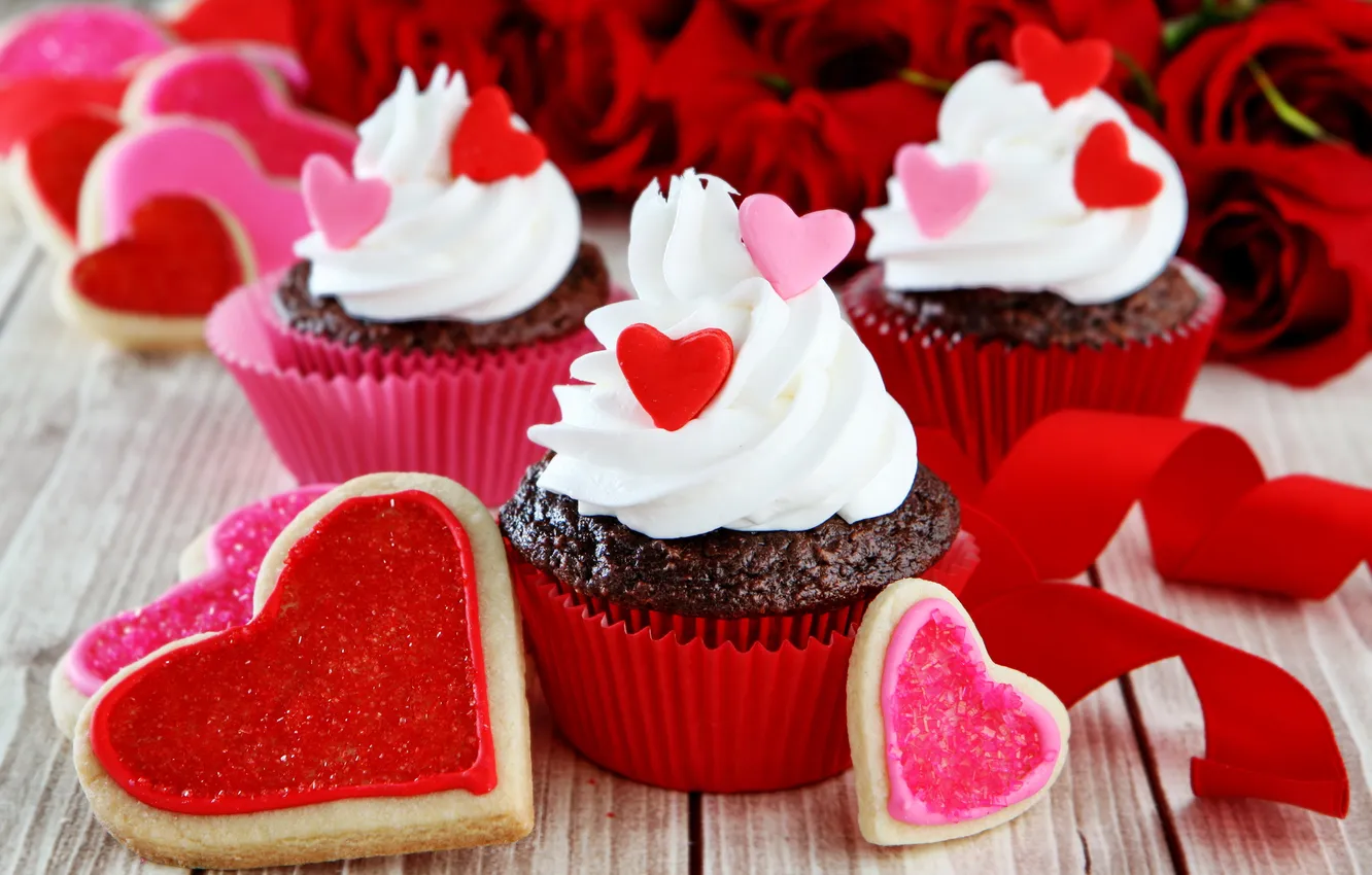 Photo wallpaper hearts, love, cake, dessert, heart, cakes, sweet, sweet