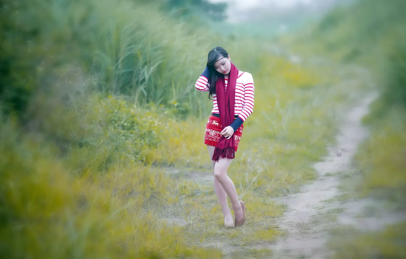 Photo wallpaper road, girl, background