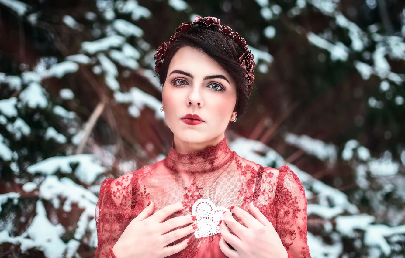 Photo wallpaper girl, heart, makeup, sponge, wreath, Let love