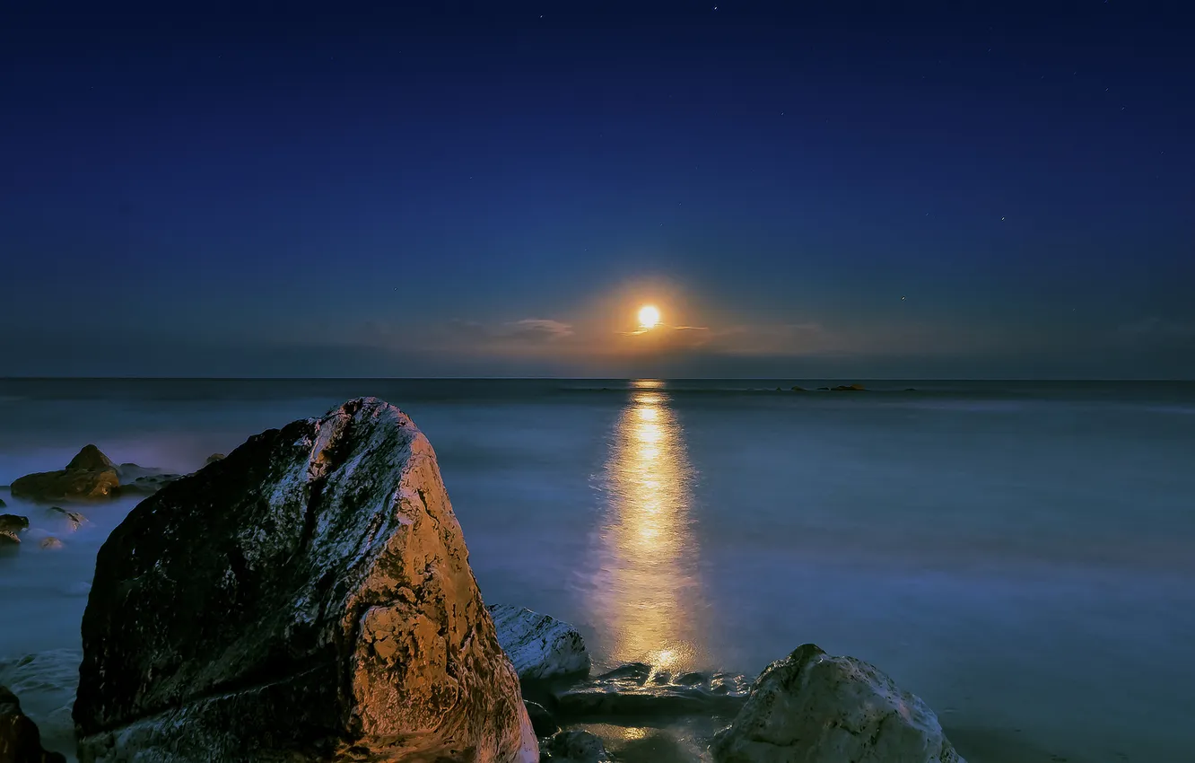 Photo wallpaper sea, stars, night, stones, the moon, moonlight, Adriatica