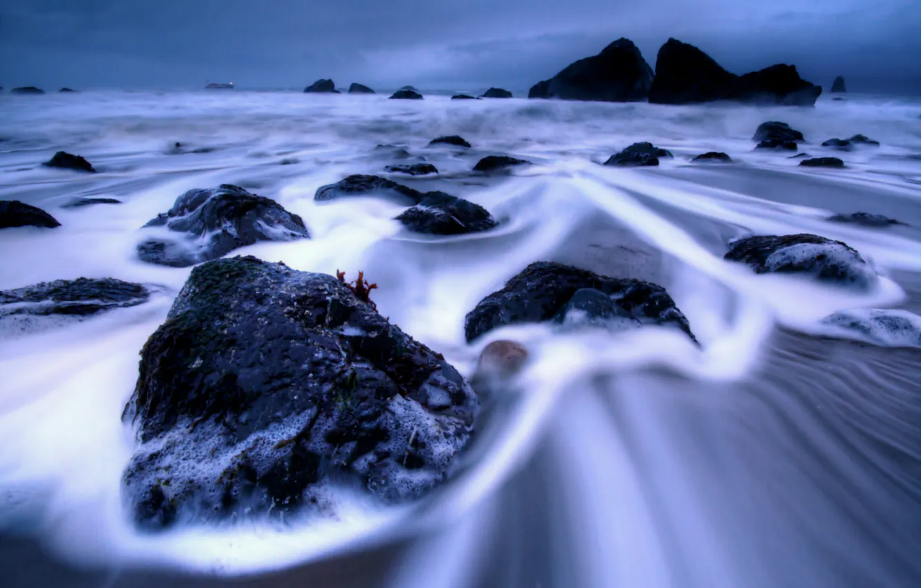 Photo wallpaper the sky, blue, stones, the ocean, rocks, shore, coast, treatment