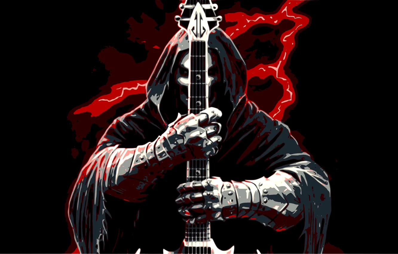 Photo wallpaper metal, guitar, rock, black, hard, monster, art, death