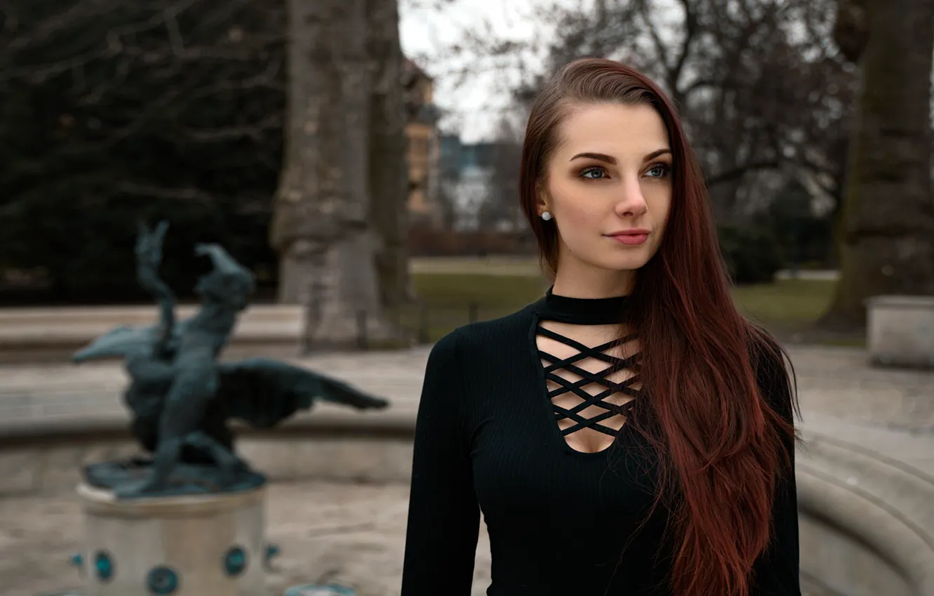 Photo wallpaper look, girl, hair, dress, red