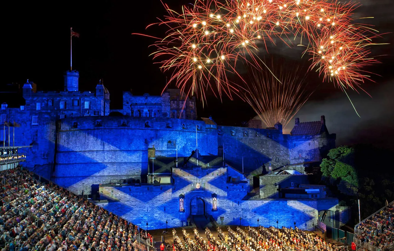 Photo wallpaper castle, salute, Scotland, show, fireworks, Edinburgh