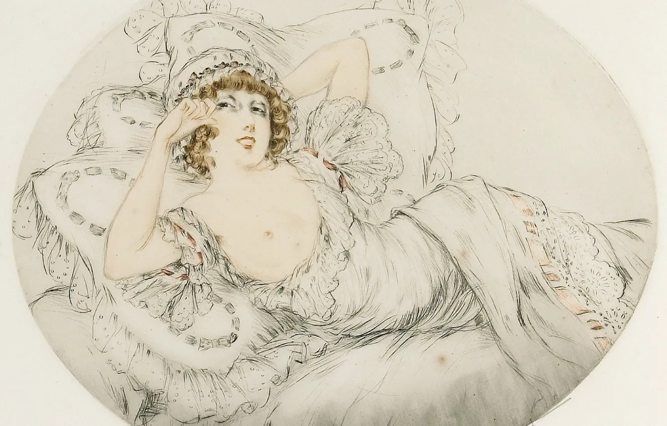 Photo wallpaper 1914, the temptation, etching, dry needle, Louis Icart, art Deco