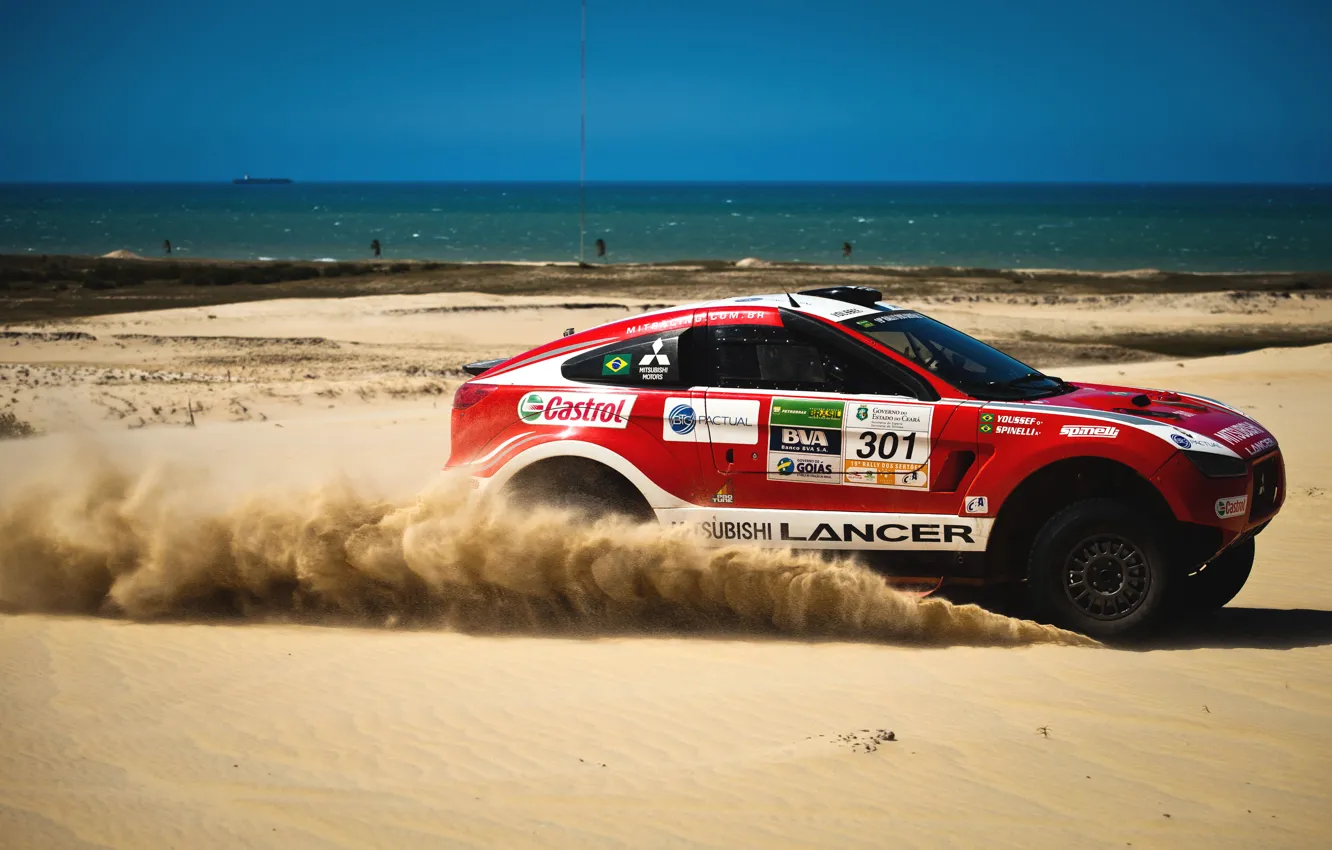 Photo wallpaper Sand, Red, Sea, Auto, Sport, Desert, Machine, Speed