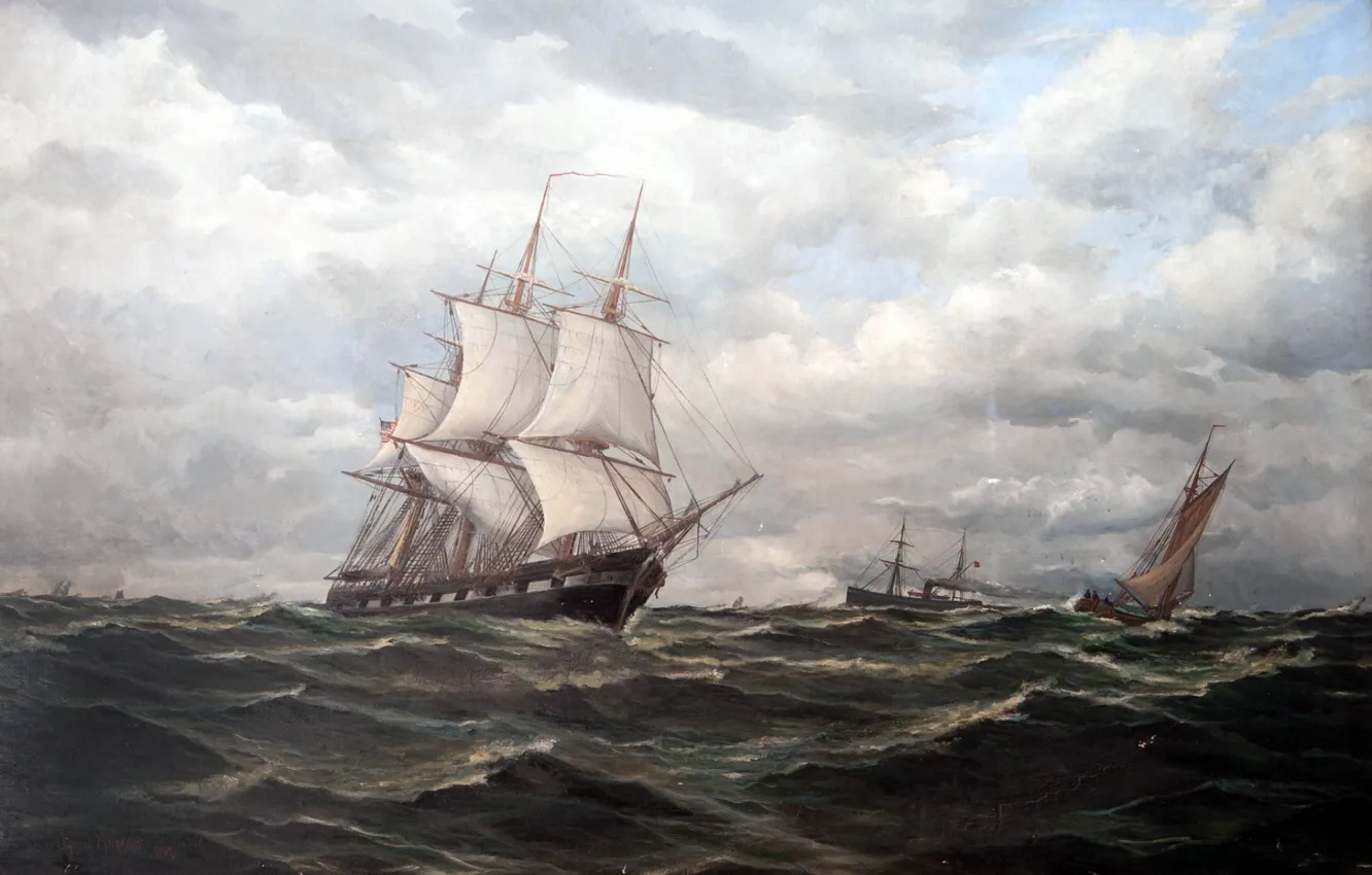 Photo wallpaper oil, picture, artist, canvas, Otto Ludwig Richard, &ampquot;Ships at sea&ampquot;