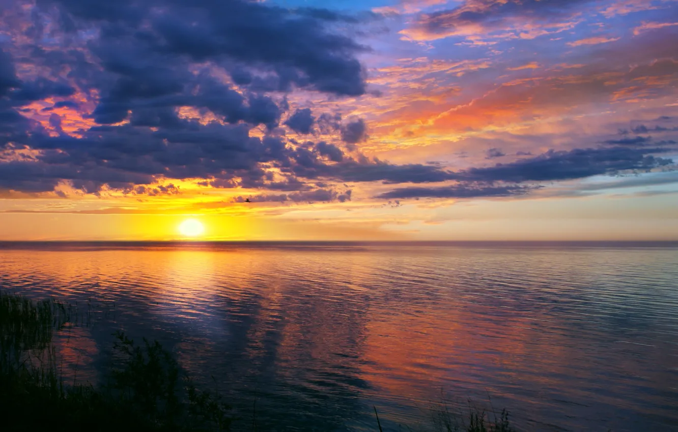 Photo wallpaper the sky, water, the sun, sunset, the evening