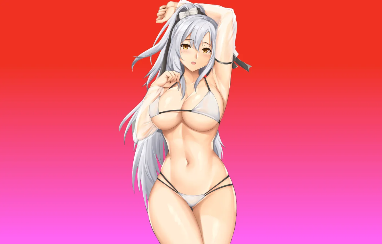 Photo wallpaper girl, sexy, boobs, anime, ribbons, pretty, babe, bikini