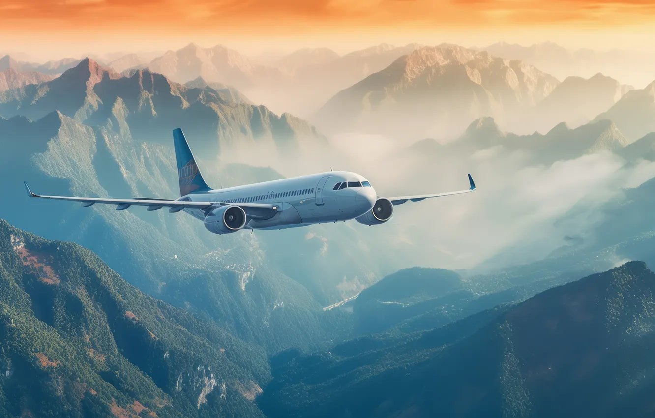 Photo wallpaper flight, aviation, technique, the plane, AI art, neural network