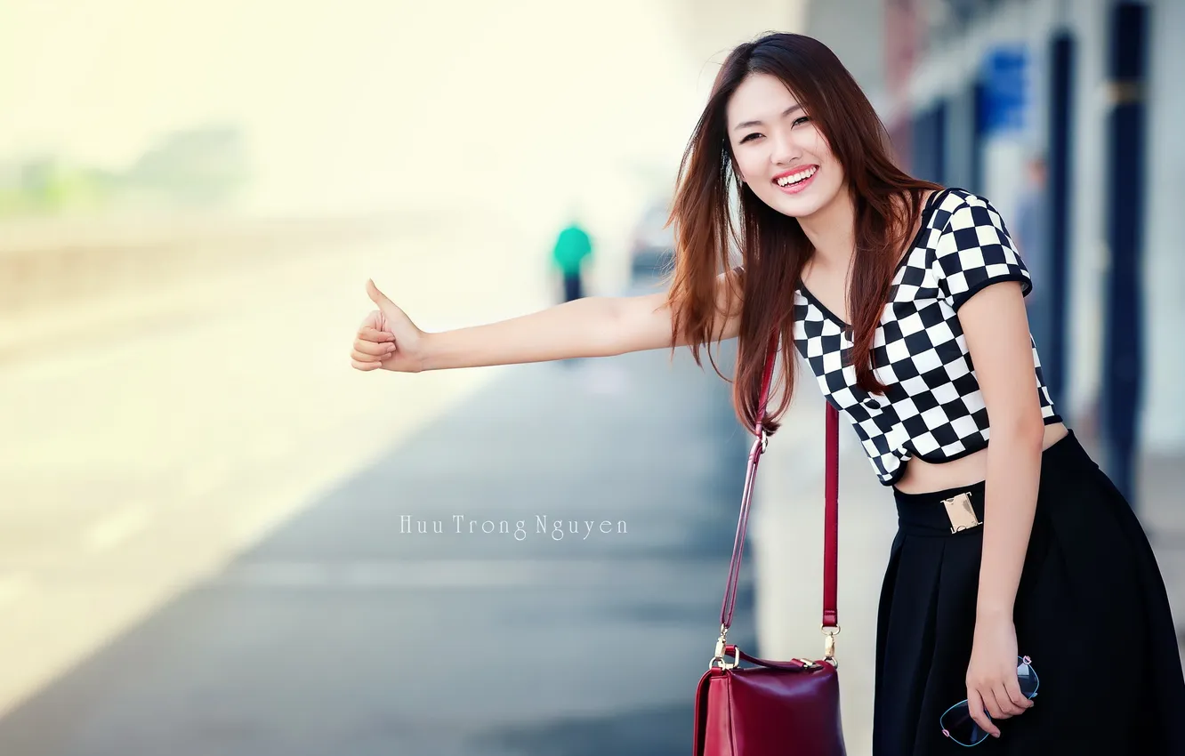 Photo wallpaper girl, street, Asian