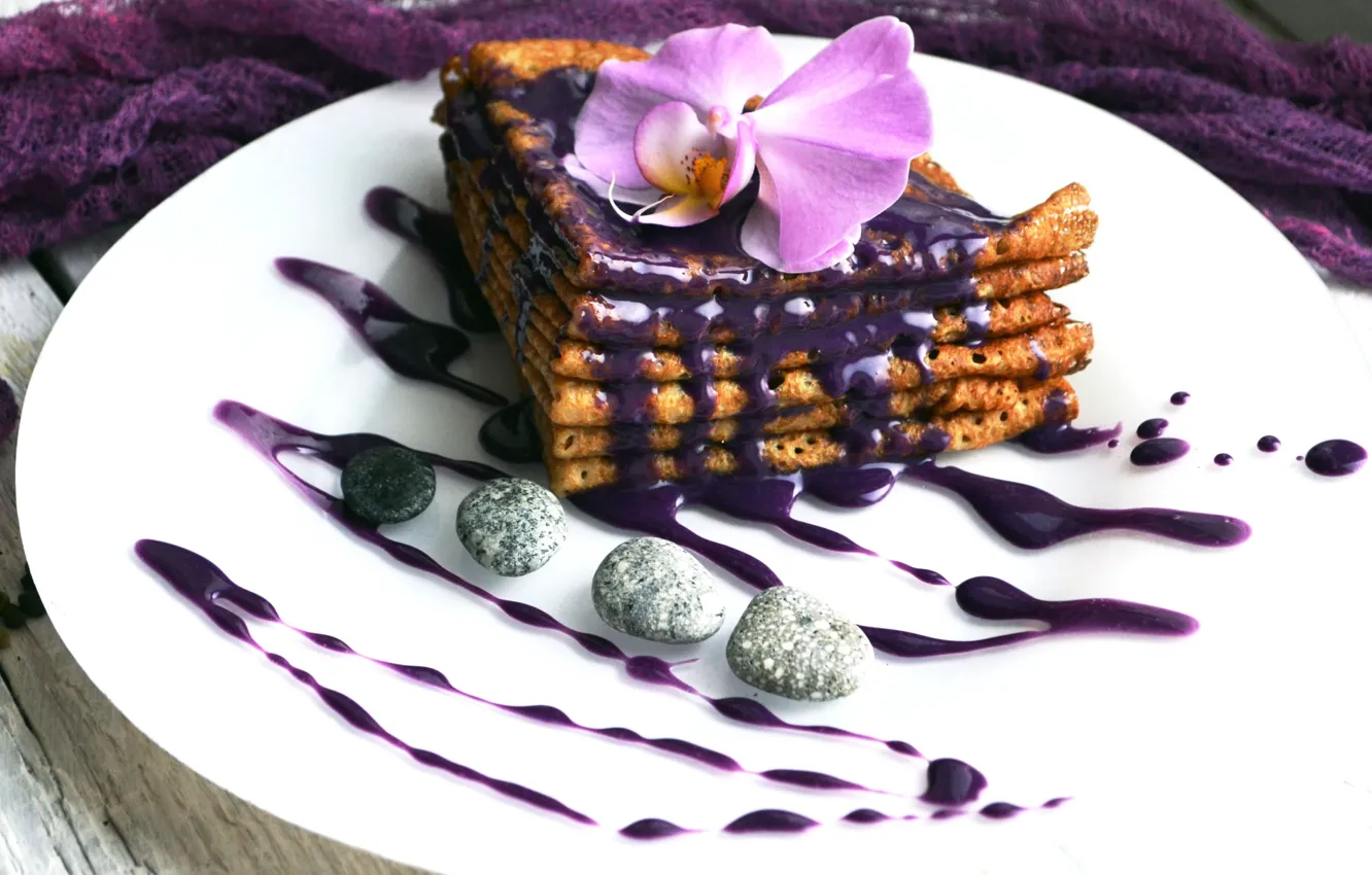 Photo wallpaper pancakes, Orchid, jam