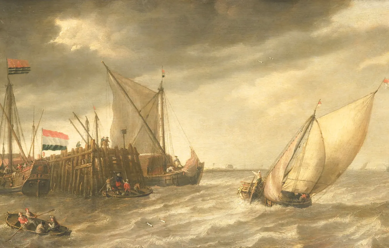 Photo wallpaper oil, picture, 1652, Bonaventura Peeters, The ships in the Dock, Bonaventura Peters