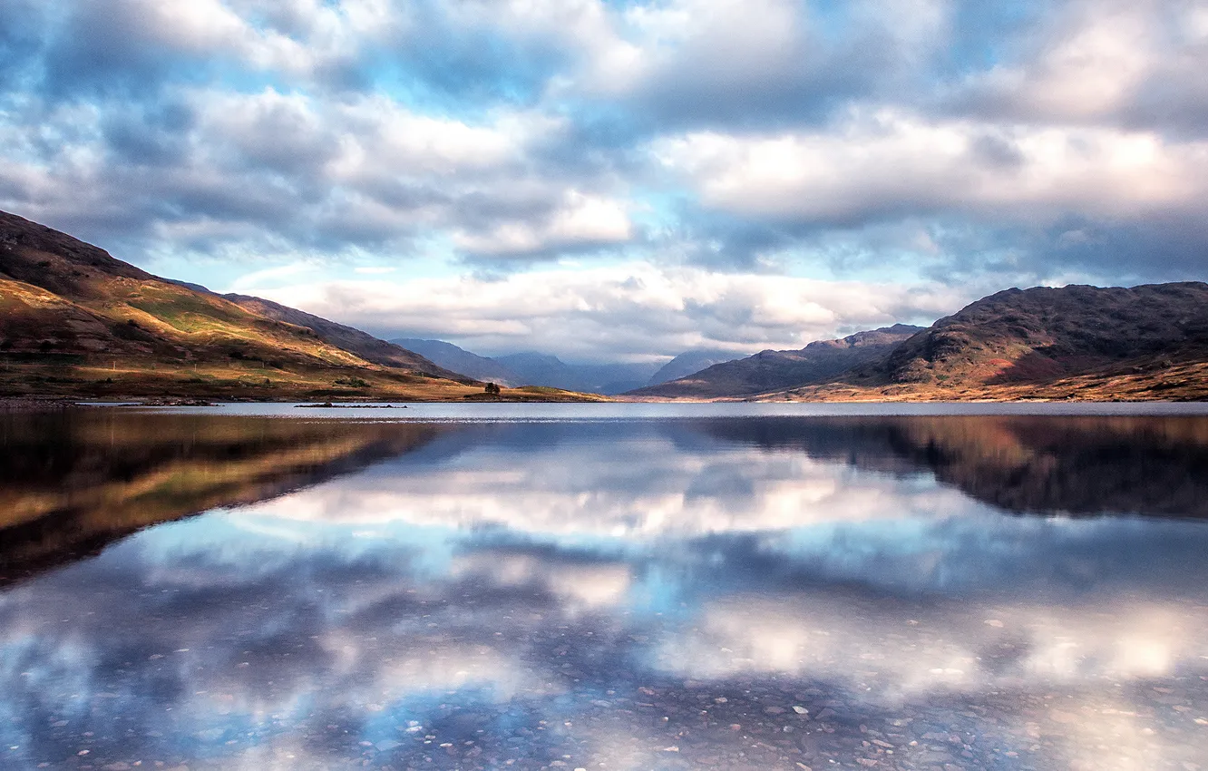 Photo wallpaper the sky, clouds, mountains, lake, reflection, blue, shore, dal
