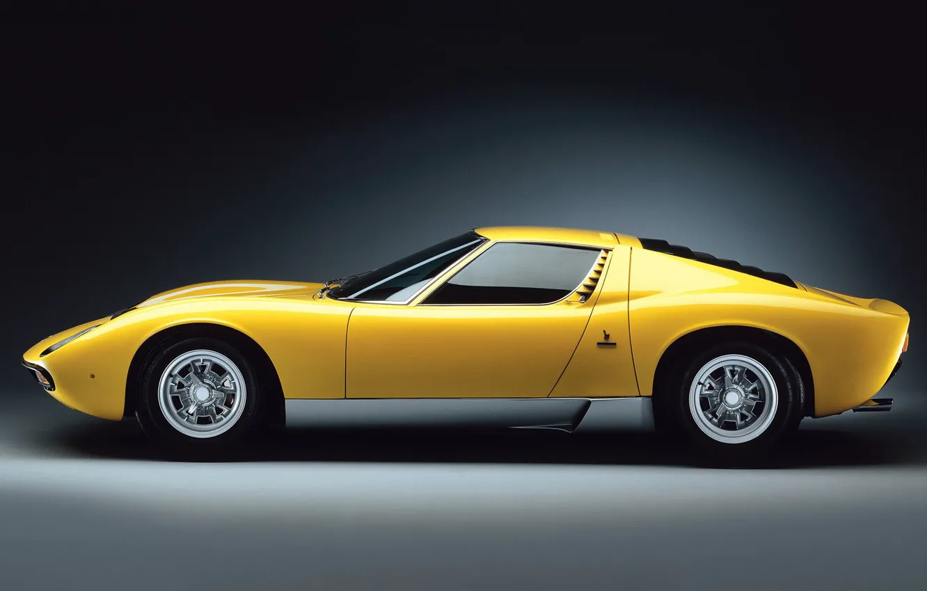 Photo wallpaper Color, Yellow, Lamborghini, Machine, 1971, Car, Supercar, Side view