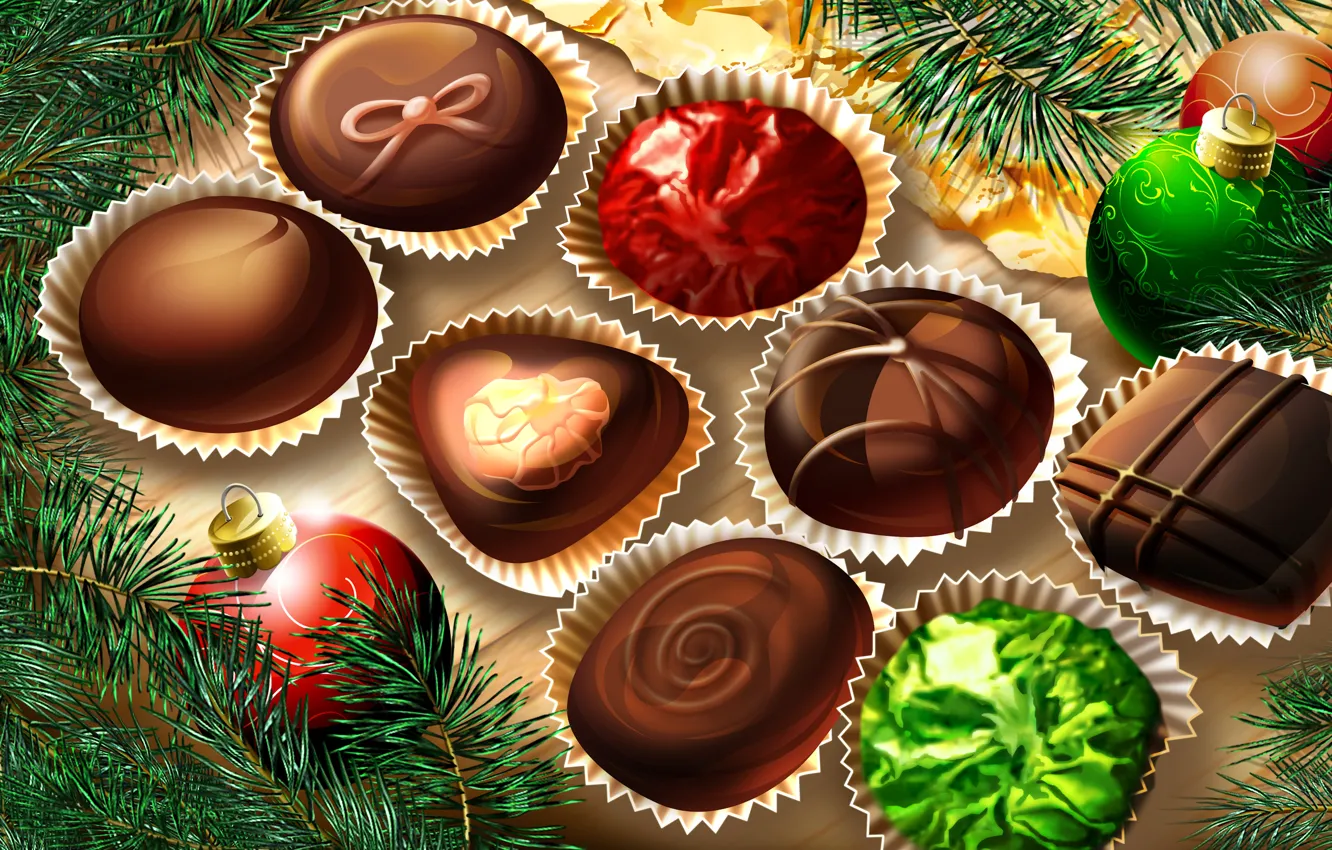 Photo wallpaper new year, candy, gifts, sweets