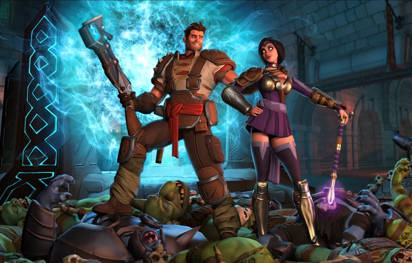Photo wallpaper the portal, Orc, battle mages, Orcs Must Die! 2
