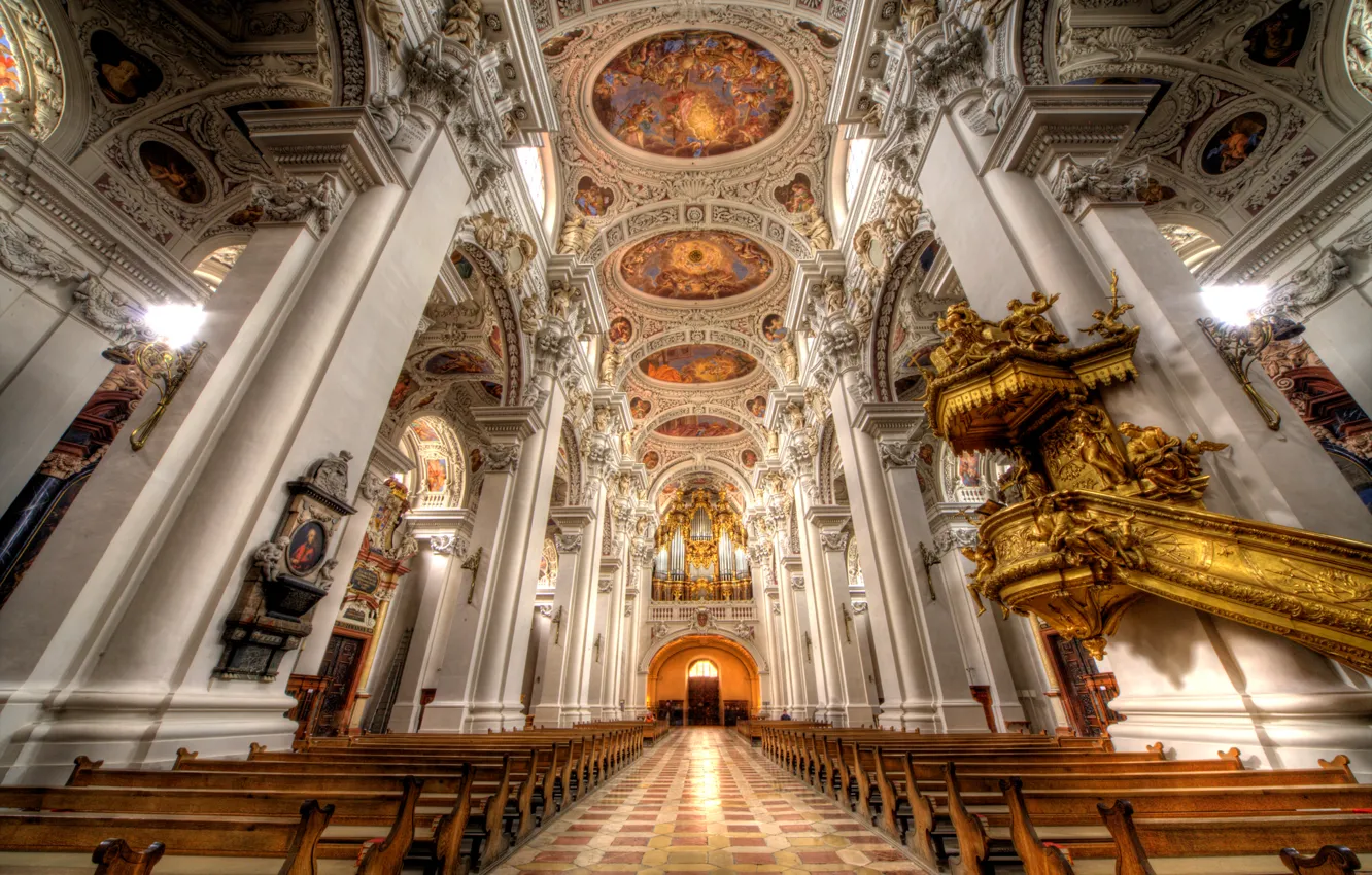 Photo wallpaper Church, Cathedral, religion, bench