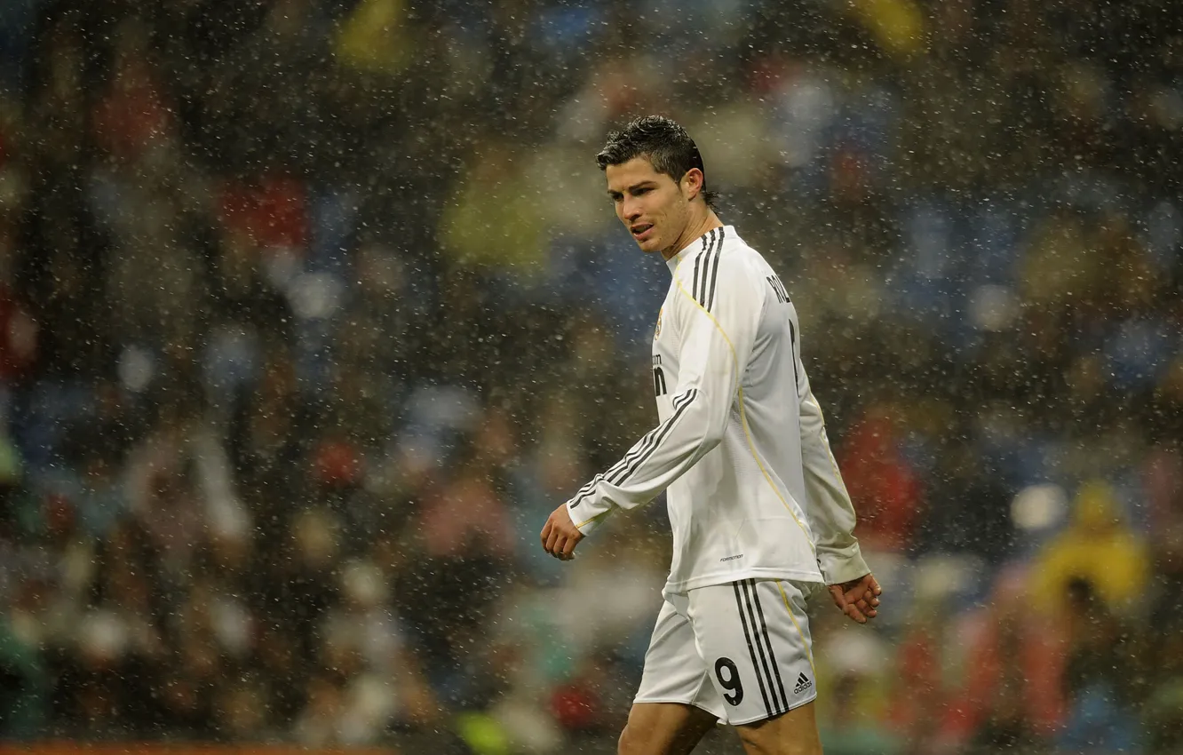 Photo wallpaper water, drops, squirt, rain, drop, rains, sport with Cristiano Ronaldo rain photo