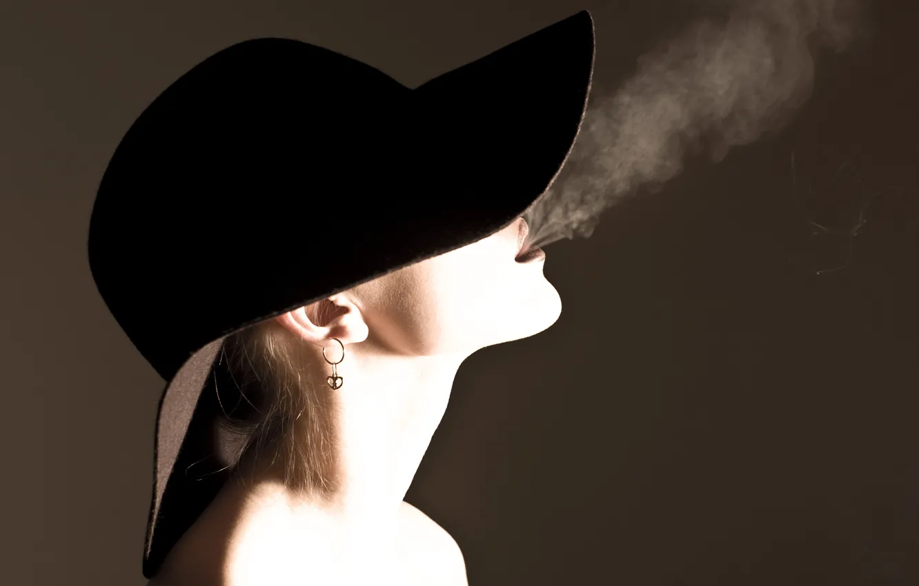 Photo wallpaper girl, decoration, style, mood, clothing, hair, smoke, hat